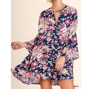 Umgee floral keyhole Swing Trapeze Dress